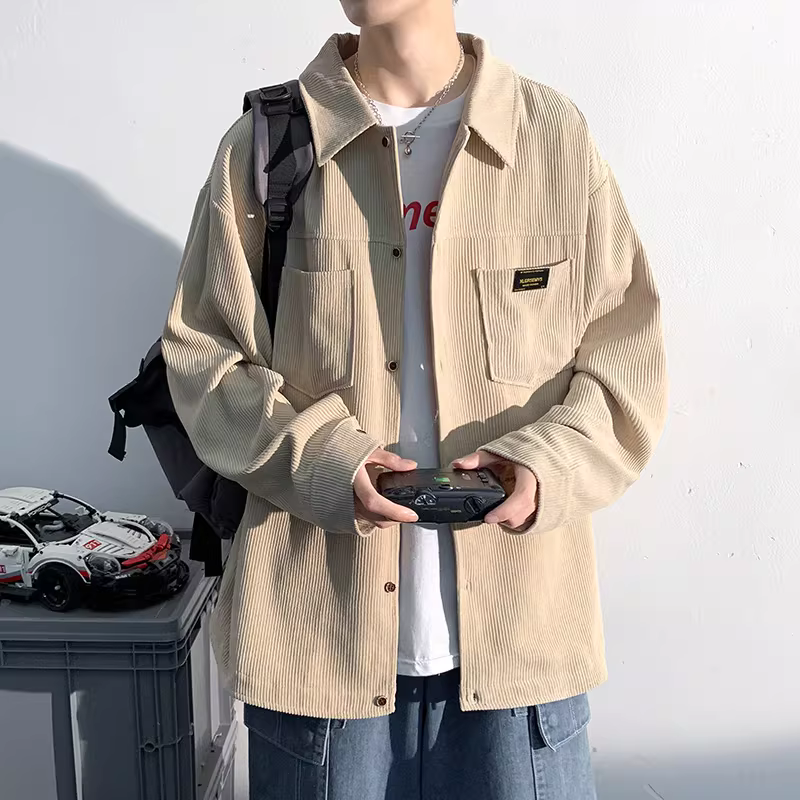 灯芯绒长袖衬衫外套男夏季高街美式休闲翻领衬衫潮牌百搭工装夹克