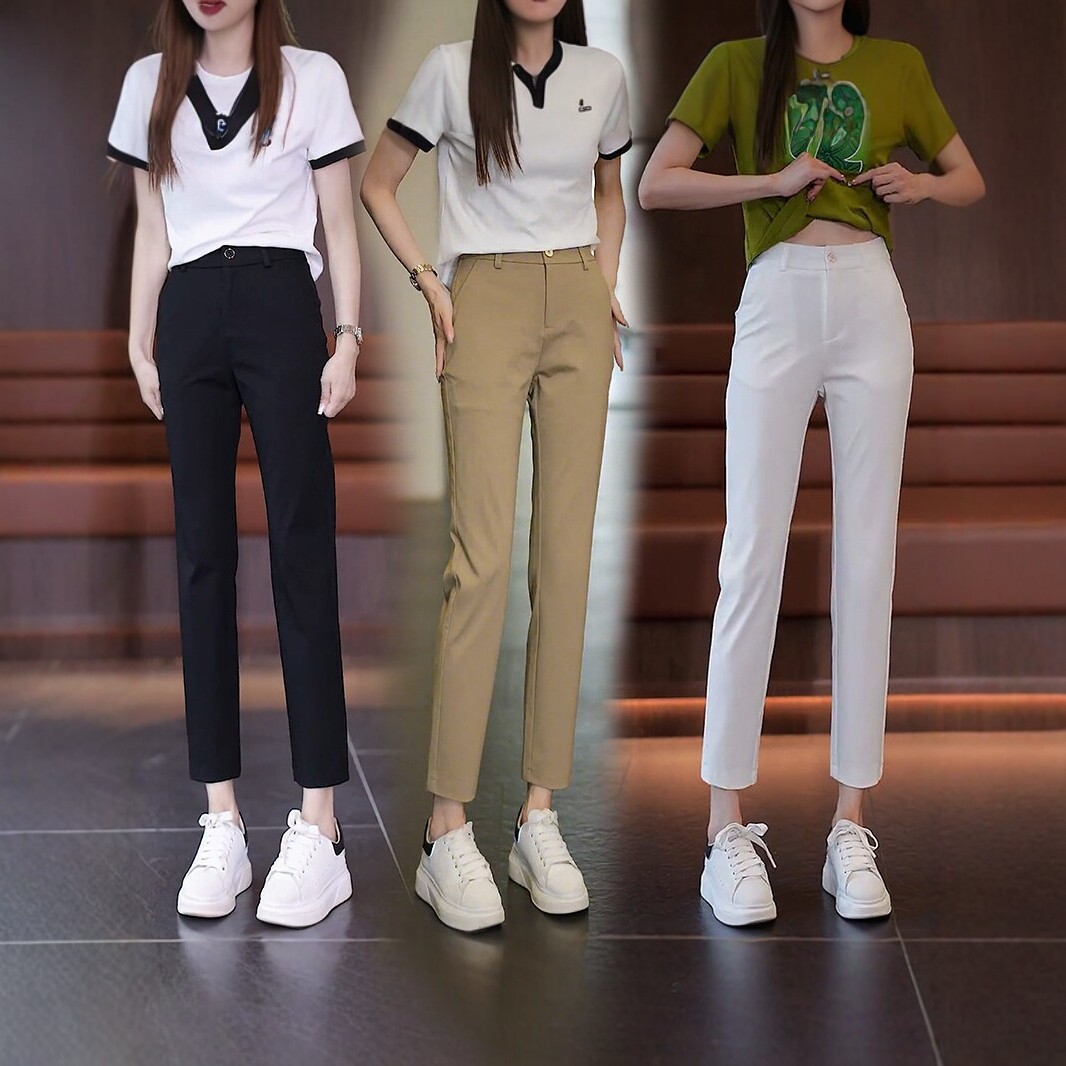 时尚九分垂感休闲烟管裤女2026年春秋季爆款高腰显瘦百搭直筒裤子