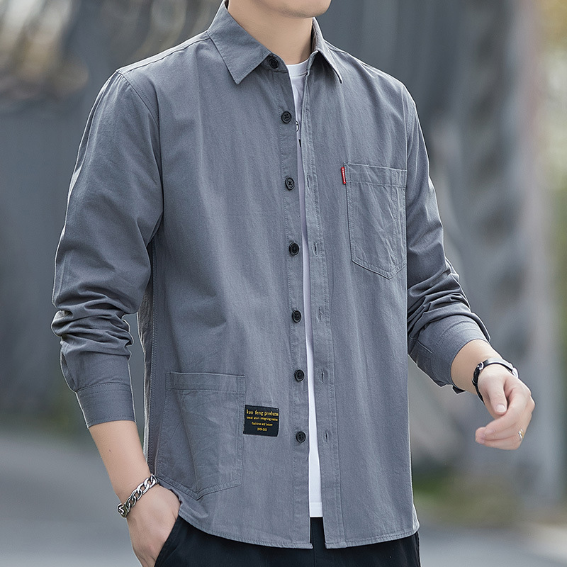 秋款100%纯棉男士时尚潮流长袖衬衫休闲百搭商务衬衣男装上衣外套