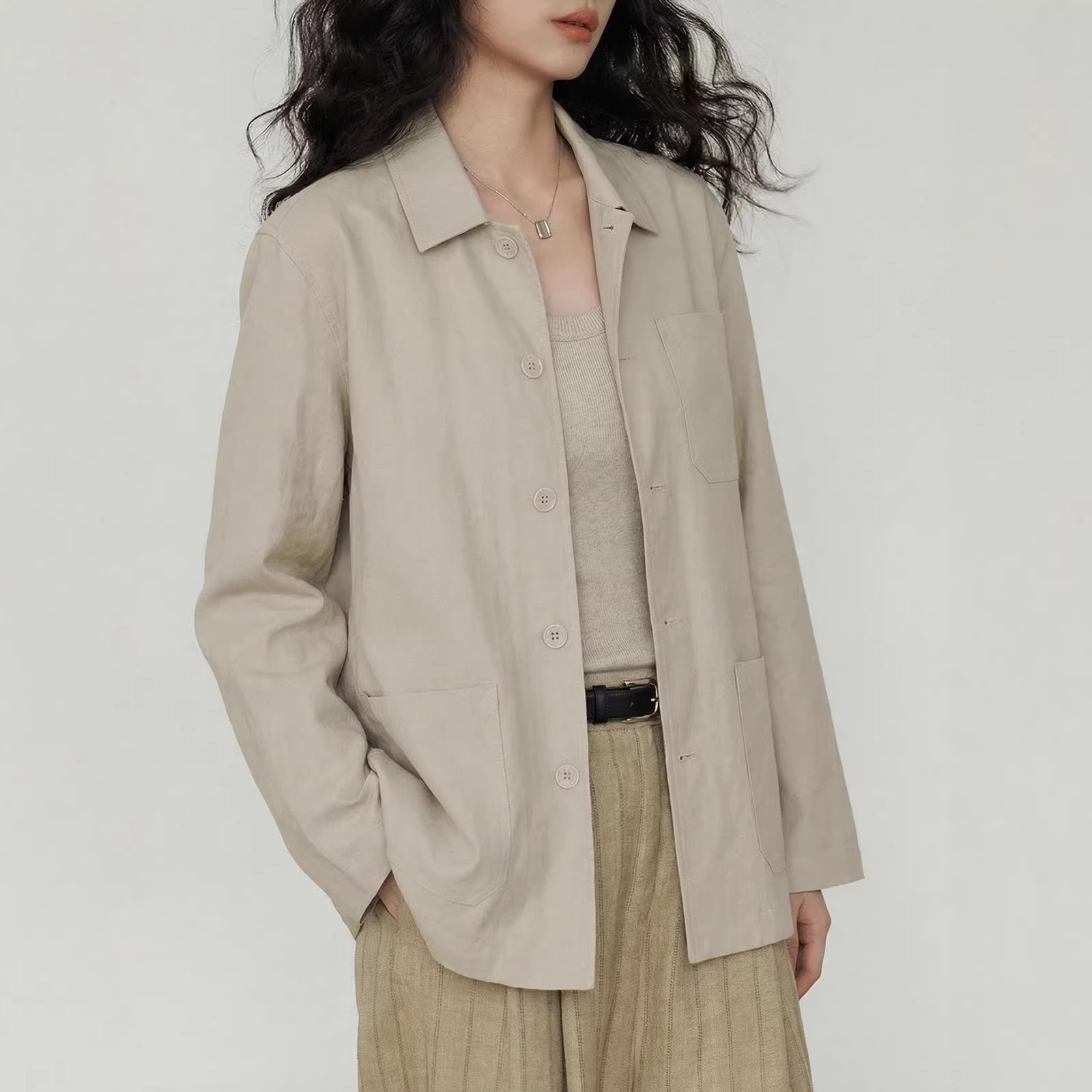 韩系工装纯棉夹克外套2026春季新款女装高级感宽松复古休闲上衣
